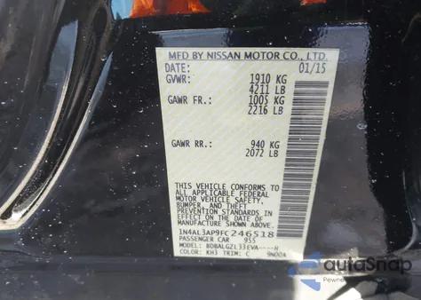 2015 Nissan Altima 2.5 S z USA, uszkodzony, nr VIN 1N4AL3AP9FC246518